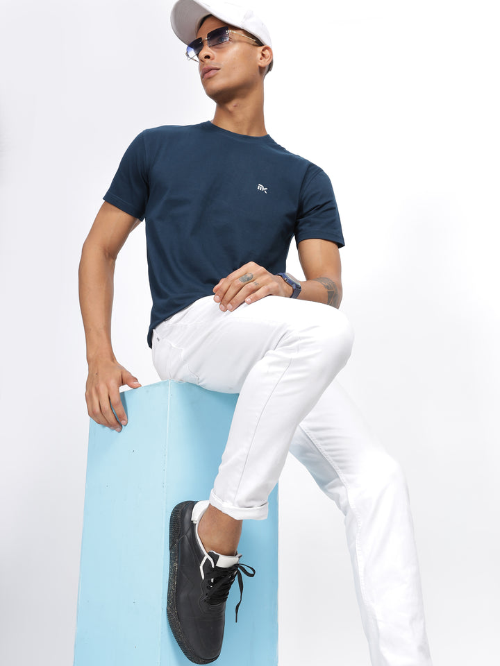 Blue Twill Cotton Round Neck T-Shirt Mankright