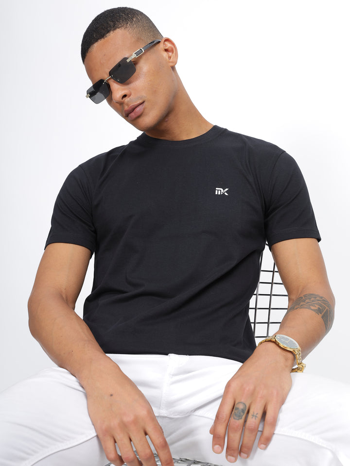 Black Twill Cotton Round Neck T-Shirt Mankright